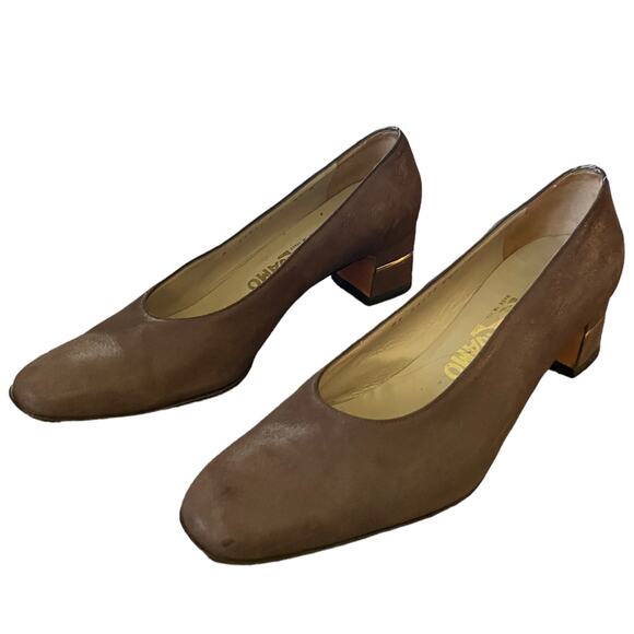 Salvatore Ferragamo Brown Block Heels Size 8.5 - Picture 1 of 8